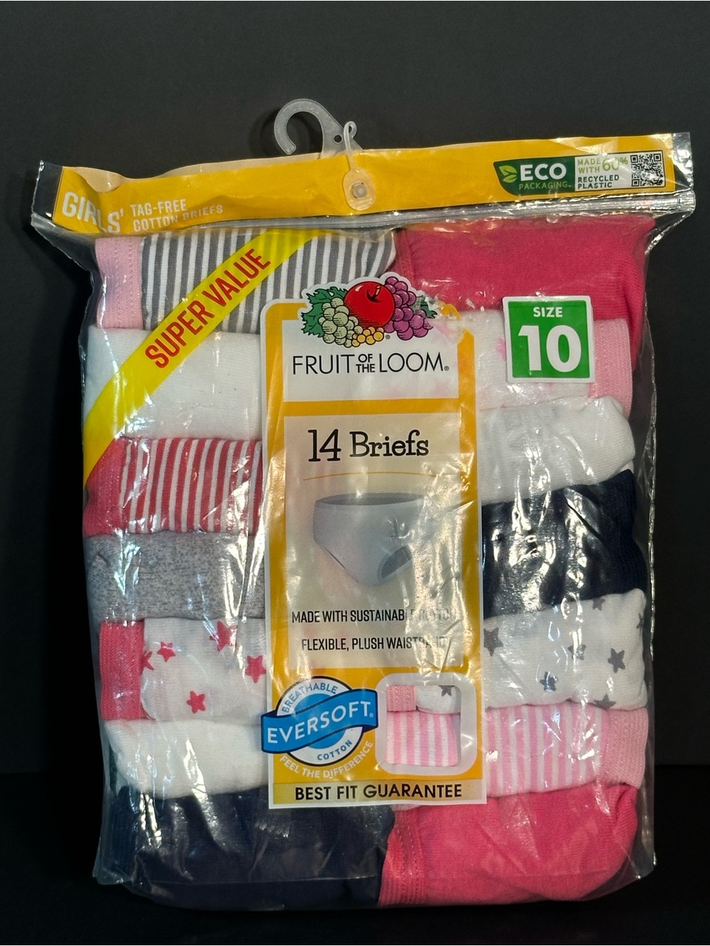 New‎ In Package 14 PK Fruit of the Loom Girls Tag Free Cotton Briefs Size 10